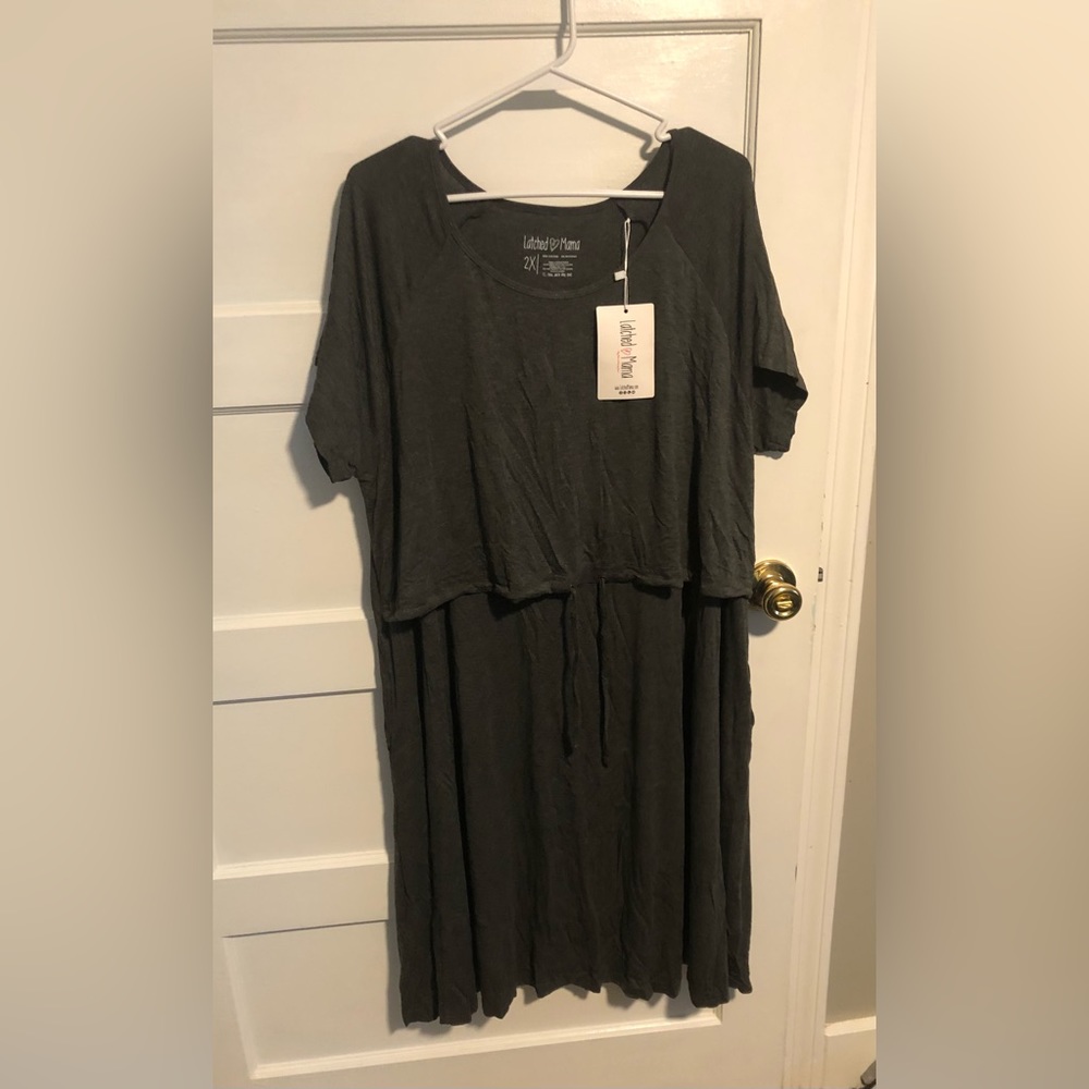 Latched Mama Drawstring Nursing T-Shirt Bra - Charcoal